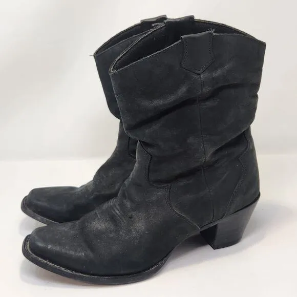 Durango Women 8 Inch Western Boots Size 9M Black Leather Slouchy Pull On Cowboy