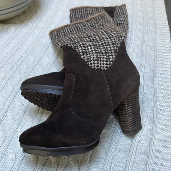 Easy Spirit anti gravity suede knee boots sz 8  3.25” heel houndstooth like new