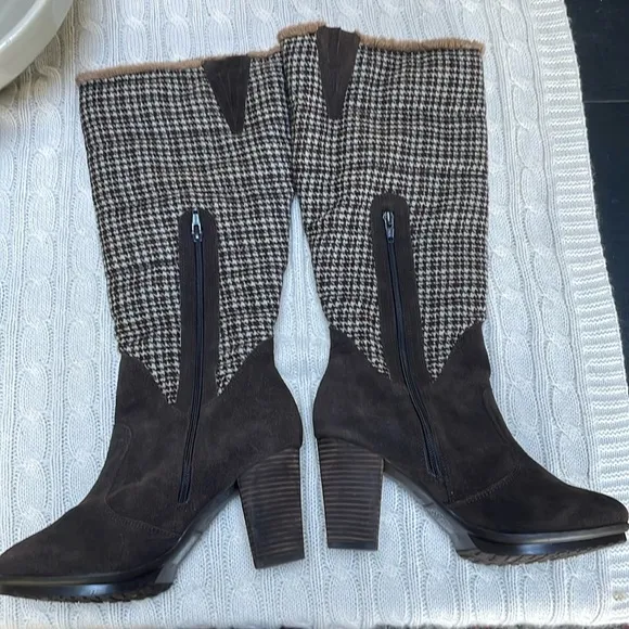 Easy Spirit anti gravity suede knee boots sz 8  3.25” heel houndstooth like new