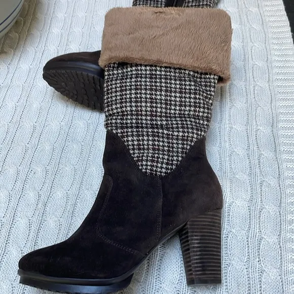 Easy Spirit anti gravity suede knee boots sz 8  3.25” heel houndstooth like new