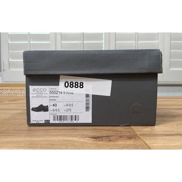 Ecco Men's Metropole Oslo Black Leather Brogue Shoe Size 9/9.5 US 43 EU NIB