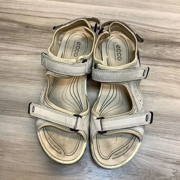 Ecco Sandals Womens Size 41 US 10-10.5 Strappy Beige Leather Open Toe Casual