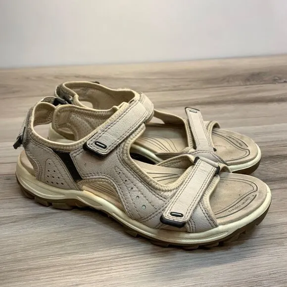 Ecco Sandals Womens Size 41 US 10-10.5 Strappy Beige Leather Open Toe Casual