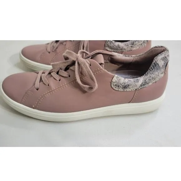 ECCO Sneakers Womens 9-9.5 Soft Pink Leather Lace Up Sneaker Danish Design Shoe