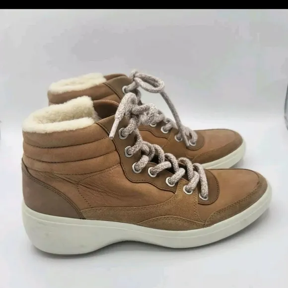 ECCO Soft 7 Wedge Tred Women's Boot Wool Lining Light Brown Ankle Boots Shoes 8