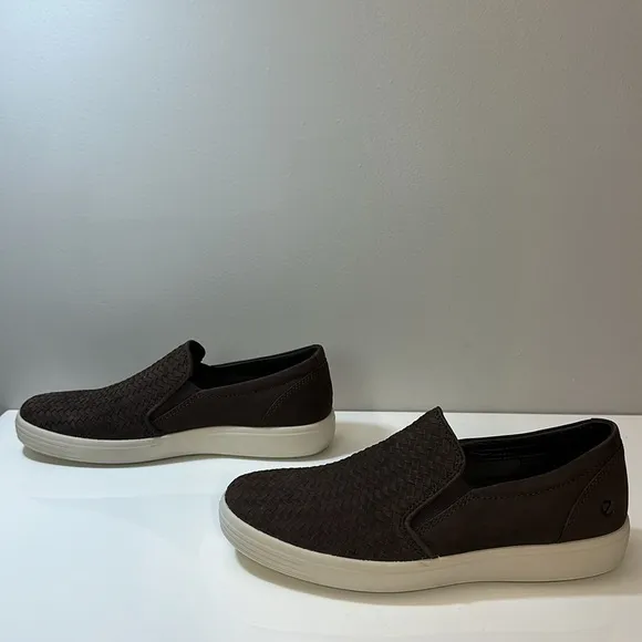 Ecco Soft 7 Woven Brown Leather Slip On Sneaker Shoes Size 42(8-8.5)