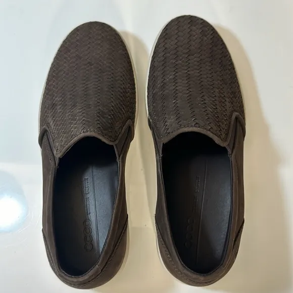 Ecco Soft 7 Woven Brown Leather Slip On Sneaker Shoes Size 42(8-8.5)