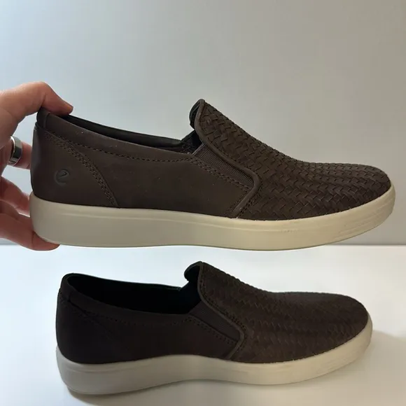 Ecco Soft 7 Woven Brown Leather Slip On Sneaker Shoes Size 42(8-8.5)