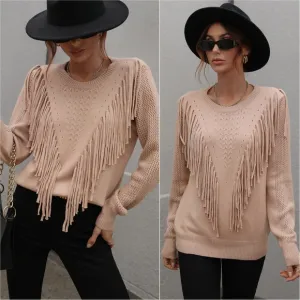 Effortless Fringe Accent Sweater - Peach