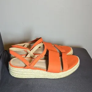 Eileen Fisher Leather Devi Tangelo Tumbled Nubuck Espadrills Platform Sandals