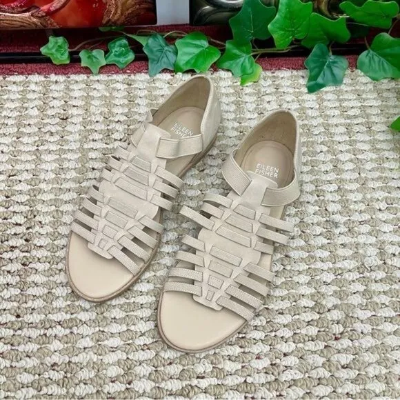 Eileen Fisher Rato Womens Casual Elastic Gladiator Sandals in Khaki Size 7
