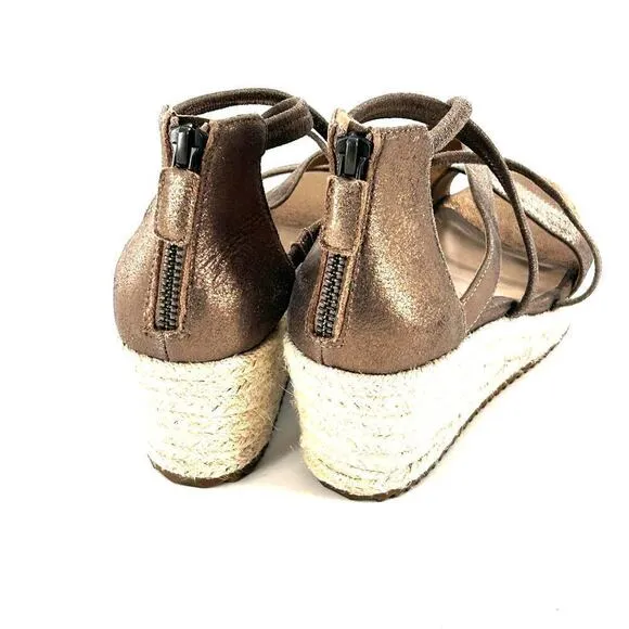 Eileen Fisher Wanda Espadrille Sandals 6 NWOT Wedge Strappy Leather Gold Tan
