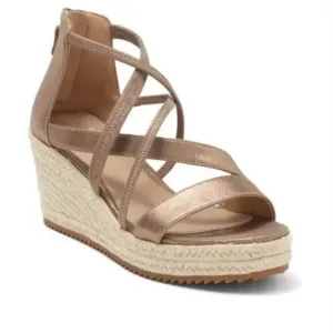 Eileen Fisher Wanda Espadrille Sandals 6 NWOT Wedge Strappy Leather Gold Tan