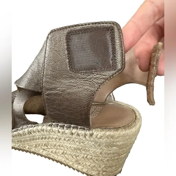 Eileen Fisher Woman's Bronze Willow Espadrille Leather Wedge Sandals, Size 8.5