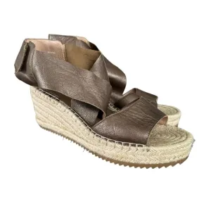 Eileen Fisher Woman's Bronze Willow Espadrille Leather Wedge Sandals, Size 8.5