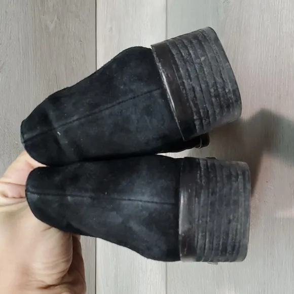 Eileen Fisher Women Leaf Ankle Suede Heels boots shoes sz 8.5