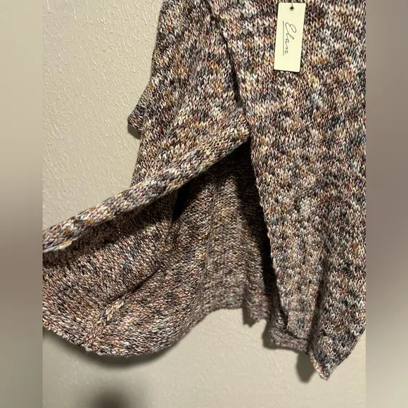 Elan‎ Multi Knit Mock Neck Poncho with Cross Front Boho Lagenlook