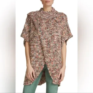 Elan‎ Multi Knit Mock Neck Poncho with Cross Front Boho Lagenlook