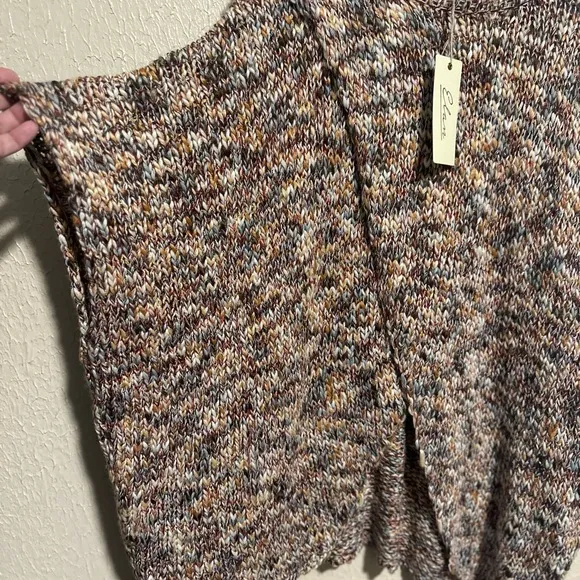 Elan‎ Multi Knit Mock Neck Poncho with Cross Front Boho Lagenlook