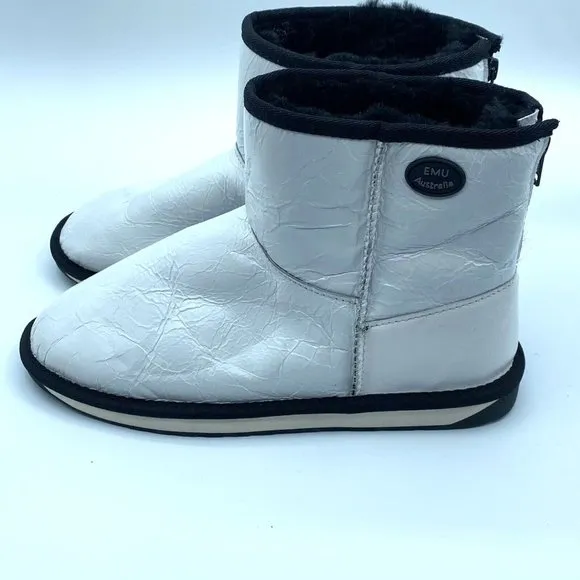 EMU Australia Stinger Mini Zip White Leather Boots Water Resistant W7/M6 NWOB