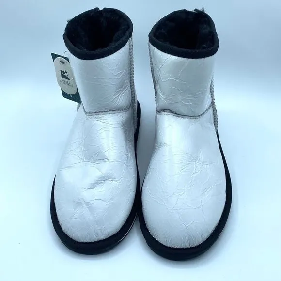 EMU Australia Stinger Mini Zip White Leather Boots Water Resistant W7/M6 NWOB