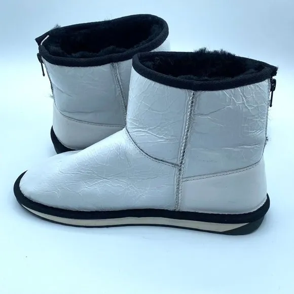 EMU Australia Stinger Mini Zip White Leather Boots Water Resistant W7/M6 NWOB