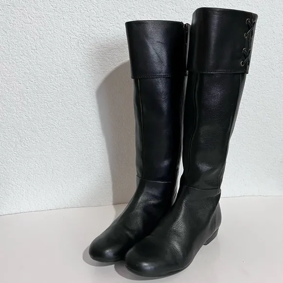 Enzo Angiolini Eazebby Black Leather Knee High Inside Zip Boots 5