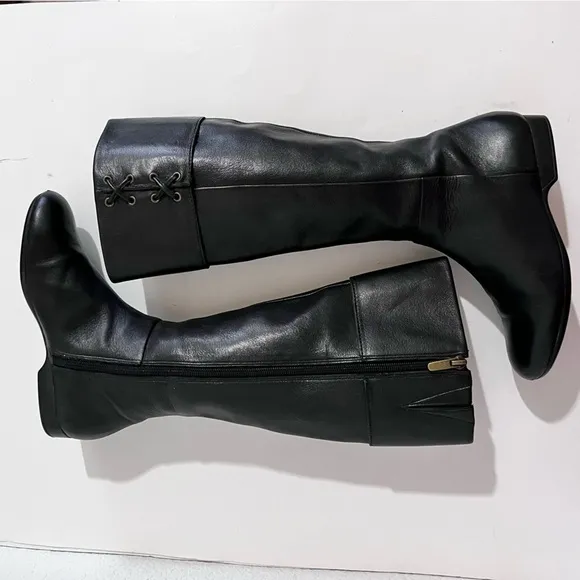 Enzo Angiolini Eazebby Black Leather Knee High Inside Zip Boots 5