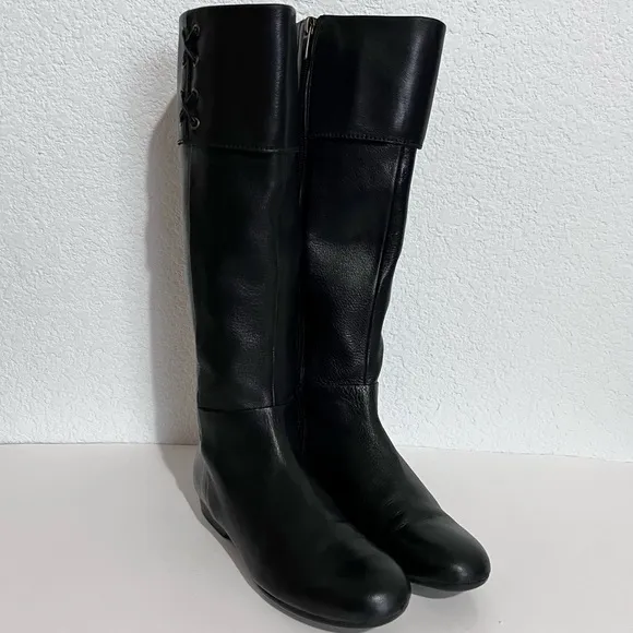 Enzo Angiolini Eazebby Black Leather Knee High Inside Zip Boots 5