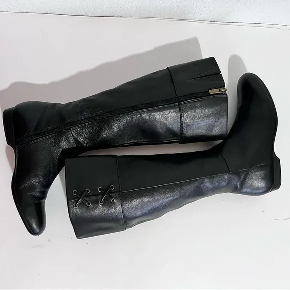 Enzo Angiolini Eazebby Black Leather Knee High Inside Zip Boots 5