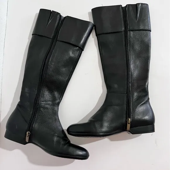 Enzo Angiolini Eazebby Black Leather Knee High Inside Zip Boots 5