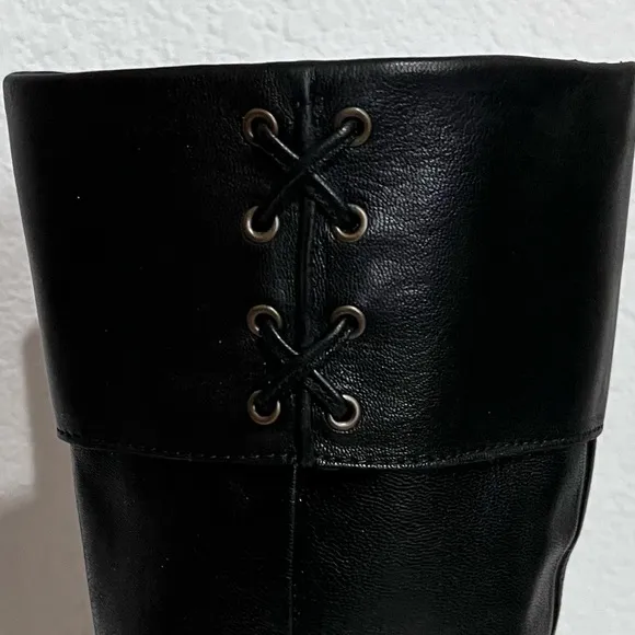 Enzo Angiolini Eazebby Black Leather Knee High Inside Zip Boots 5