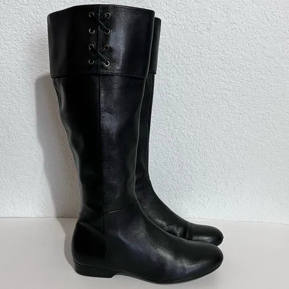 Enzo Angiolini Eazebby Black Leather Knee High Inside Zip Boots 5