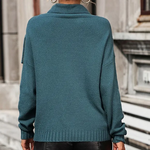 Esme Fringe Turtleneck Sweater - Teal