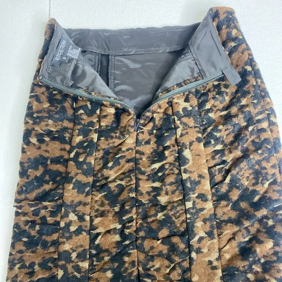 ETCETERA Black &amp; Brown Animal Print Wool Blend Pencil Skirt Womens Size 0