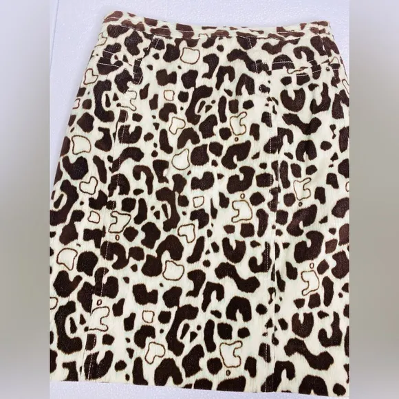 ETCETERA Cream &amp; Brown Animal Print Wool Blend Pencil Skirt Womens Size 0