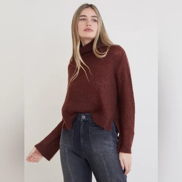 EUC Bella Dahl Brea A-line Turtleneck Kid Mohair Wool Sweater
