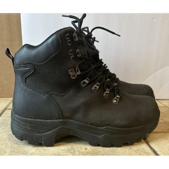 Everest Mens Black Leather Lace Up Waterproof Round Toe‎ Hiking Boots Size US 11