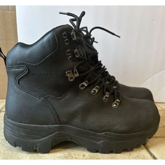Everest Mens Black Leather Lace Up Waterproof Round Toe‎ Hiking Boots Size US 11