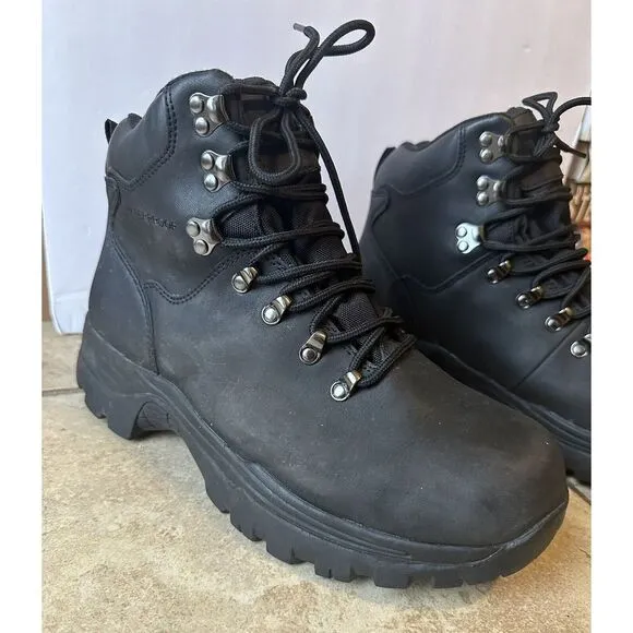Everest Mens Black Leather Lace Up Waterproof Round Toe‎ Hiking Boots Size US 11