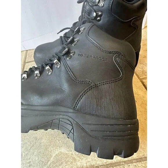Everest Mens Black Leather Lace Up Waterproof Round Toe‎ Hiking Boots Size US 11