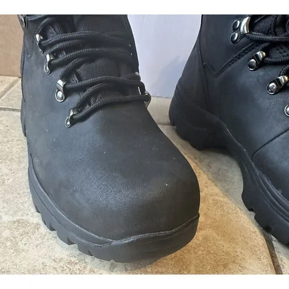 Everest Mens Black Leather Lace Up Waterproof Round Toe‎ Hiking Boots Size US 11