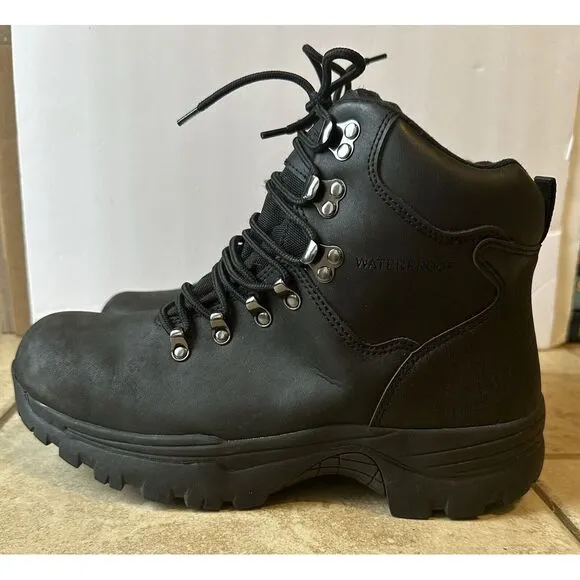 Everest Mens Black Leather Lace Up Waterproof Round Toe‎ Hiking Boots Size US 11