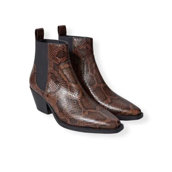 Everlane‎ The Western Boot Size 8.5 Brown Leather Snakeskin Chelsea Made Italy