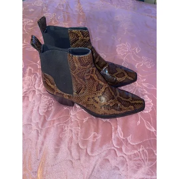 Everlane‎ The Western Boot Size 8.5 Brown Leather Snakeskin Chelsea Made Italy