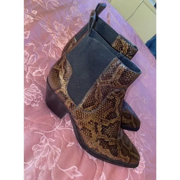 Everlane‎ The Western Boot Size 8.5 Brown Leather Snakeskin Chelsea Made Italy