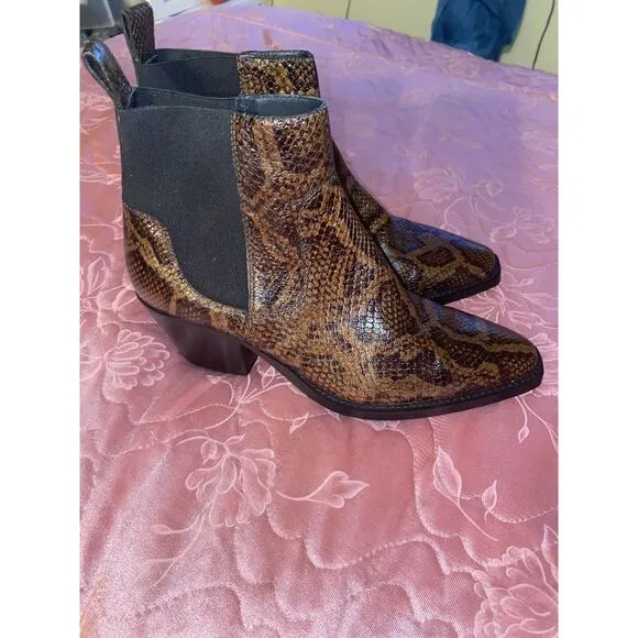 Everlane‎ The Western Boot Size 8.5 Brown Leather Snakeskin Chelsea Made Italy