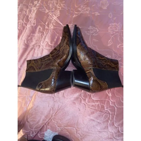 Everlane‎ The Western Boot Size 8.5 Brown Leather Snakeskin Chelsea Made Italy