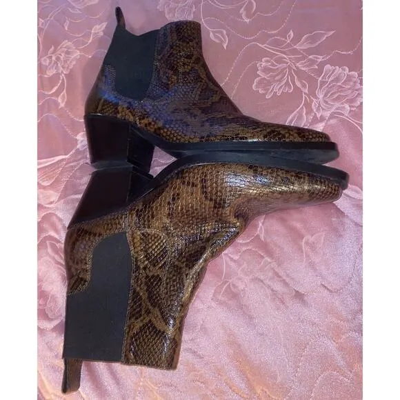 Everlane‎ The Western Boot Size 8.5 Brown Leather Snakeskin Chelsea Made Italy