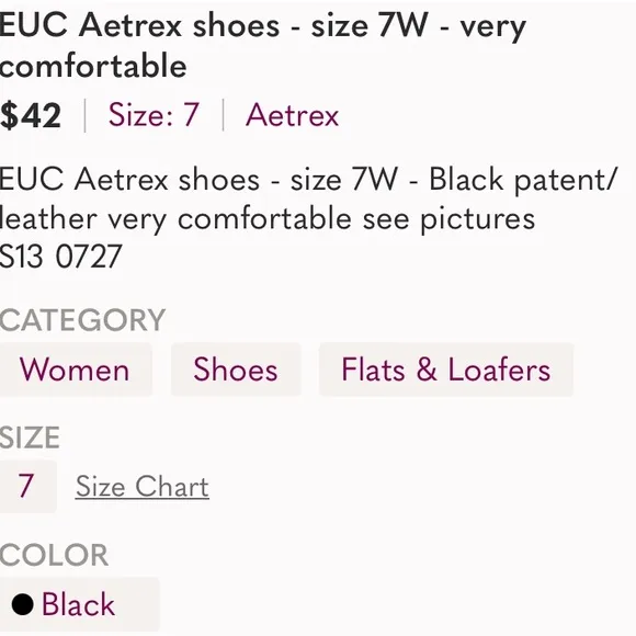 Excellent Preowned Condition Aetrex Shoes Size 7 very comfortable and classy.